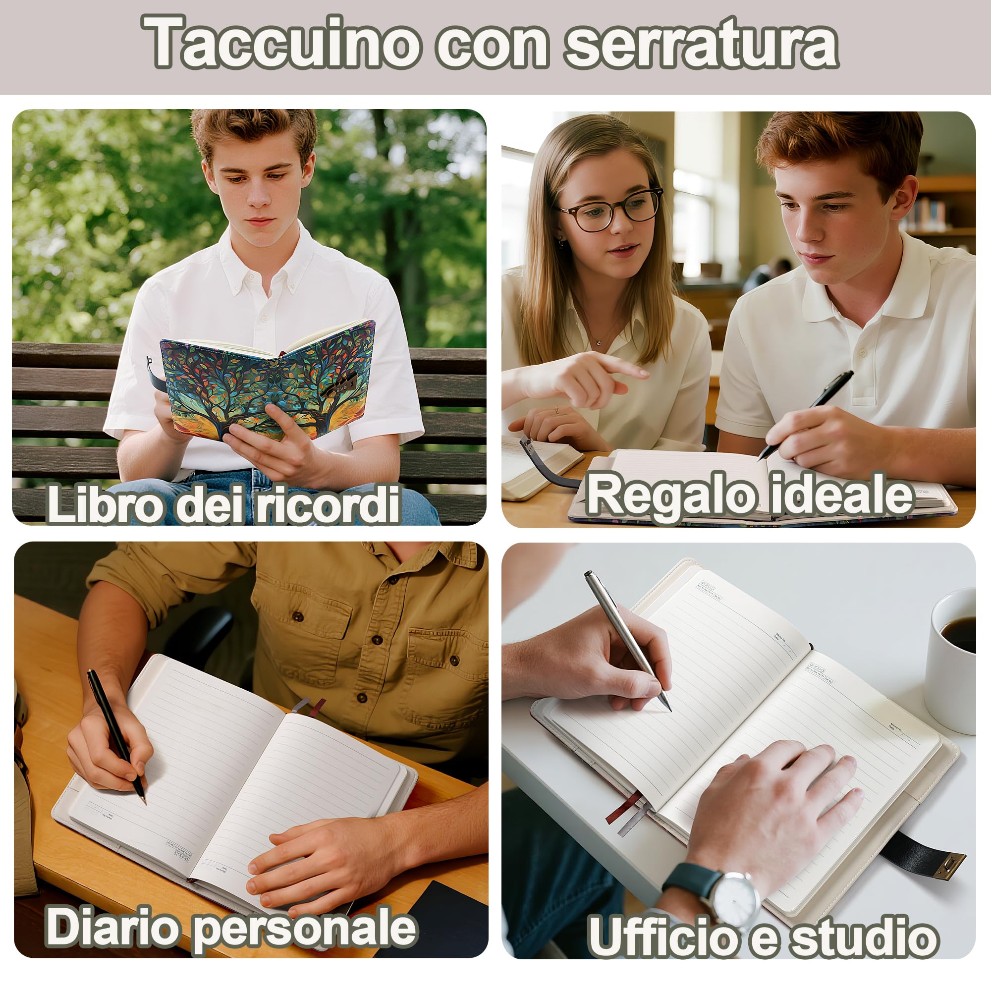 Taccuino con Lucchetto a Combinazione A5 244 Pagine a Righe Diario Segreto Copertina in Similpelle