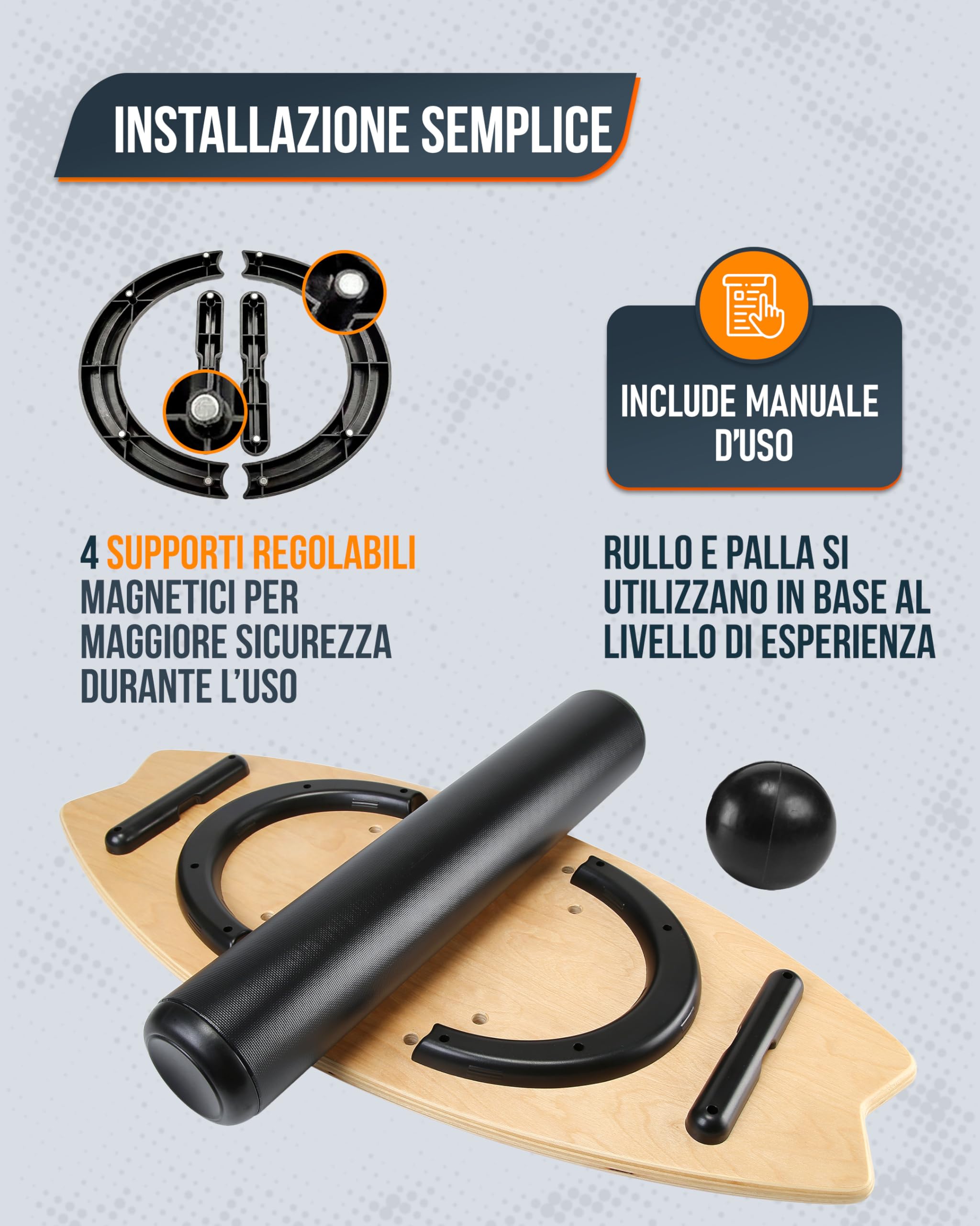 unycos - Balance Board Oscillante Antiscivolo in Legno con Rotazione di 360°, Tavola Propriocettiva d'Equilibrio, Allenamento di Coordinazione e Riabilitazione