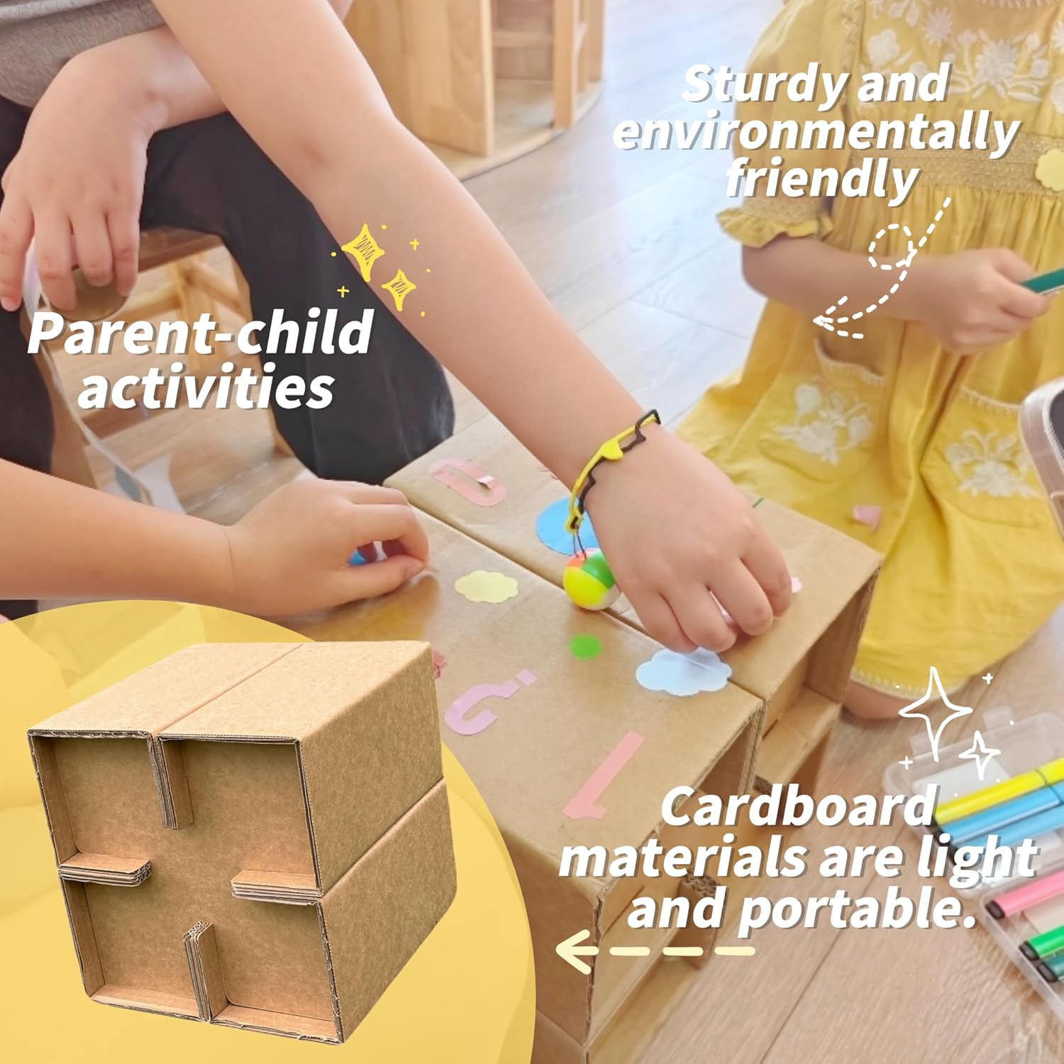 Brown Cardboard Stool - DIY Decoratable Cube Seat, Lightweight & Sturdy, Tool-Free Assembly, 9.8 Inch Compact Stool for Home Office Outdoor