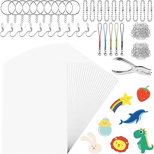 PETDCHEB Kit de papel retráctil, kit de 160 piezas de manualidades que incluye 25 hojas de plástico retráctiles estampadas, llavero y accesorios de