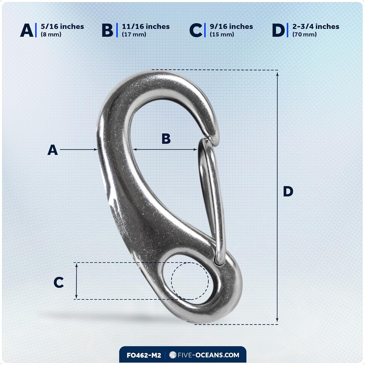 Five Oceans 2-3/4" Spring Gate Snap Hook, AISI316 Stainless Steel, 2-Pack - FO462-M2
