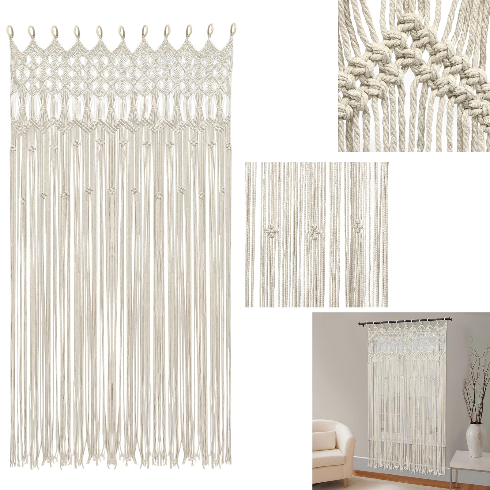 Cortina de perlas, cortina para puerta de balcón, cortina de hilos, cortina de cuentas de bambú y cuentas de madera, cortina de perlas para puerta, 120 x 195 cm, adecuada para ventanas, hogar