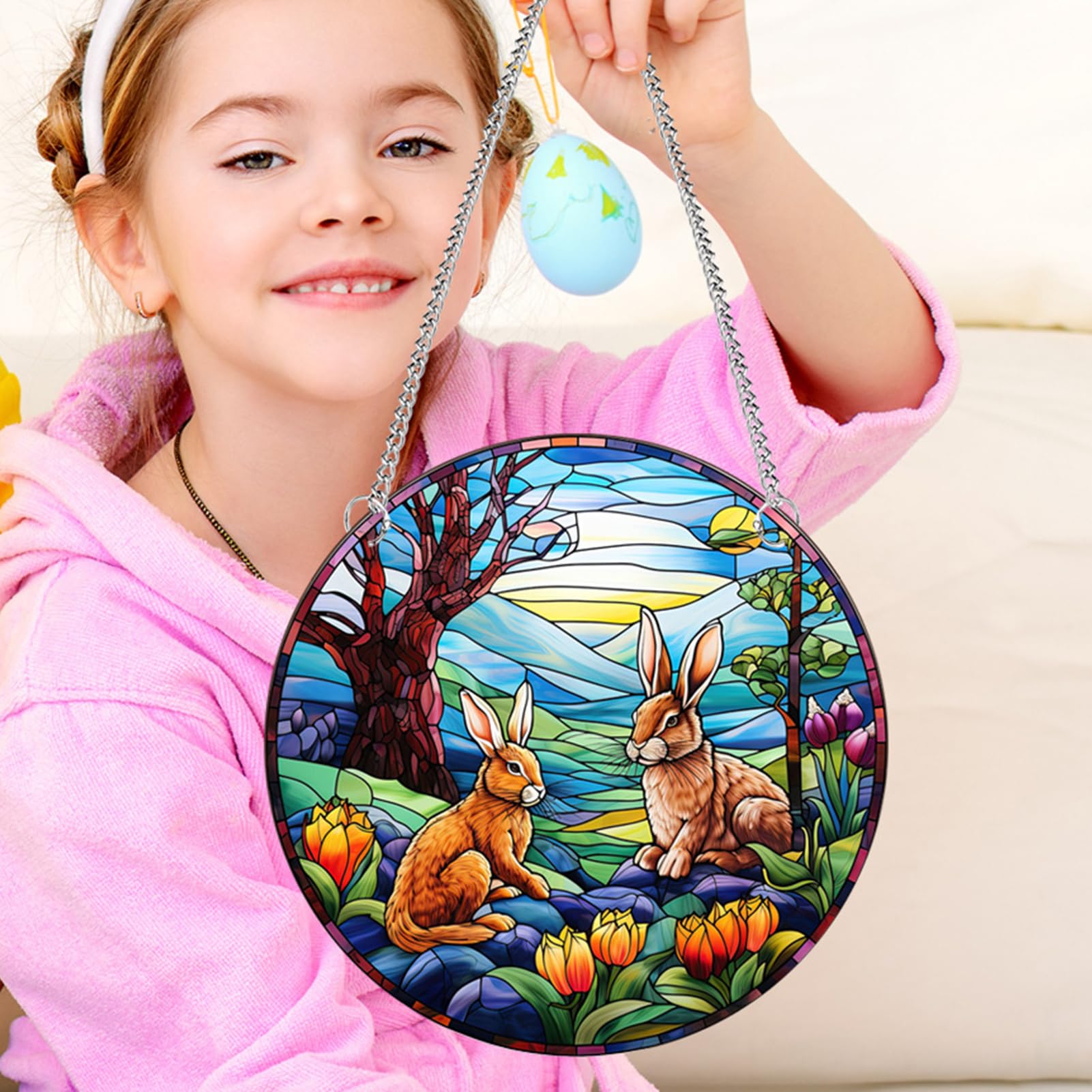 Eojmvxar Lapin à Suspendre Pour Fenêtre, Balcon, Attrape-soleil, Panneau Coloré, Décoration Murale, Cadeau Pour Fille, Mère, Grand-mère (20,1 Cm