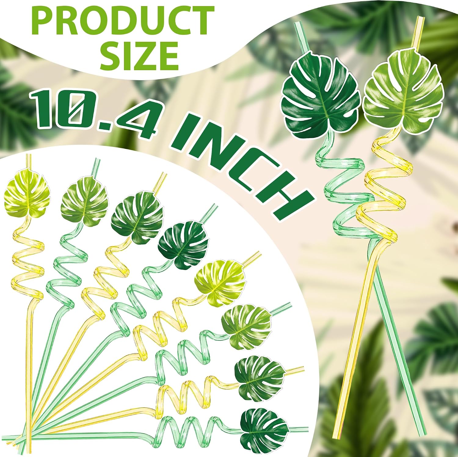 24Pcs Green Palm Leaves Theme Reusable Drinking Straws for Summer Tropical Plant Birthday Party Supplies Favor Decorations 8 Color Drink Cocktail Wedding Straw image 3