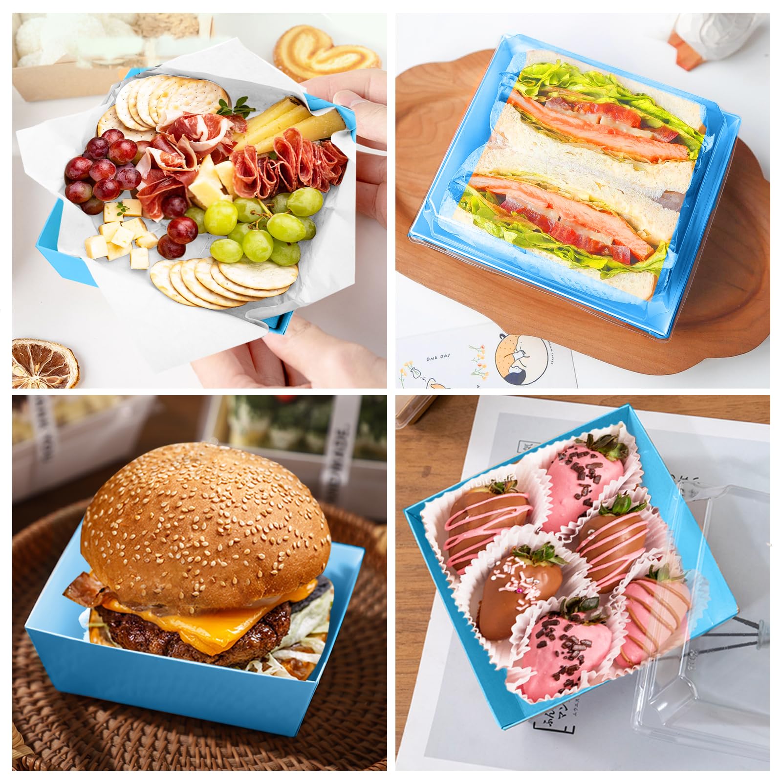 Scatole per fette di torta con coperchio trasparente, 50 scatole da dessert con carta da forno