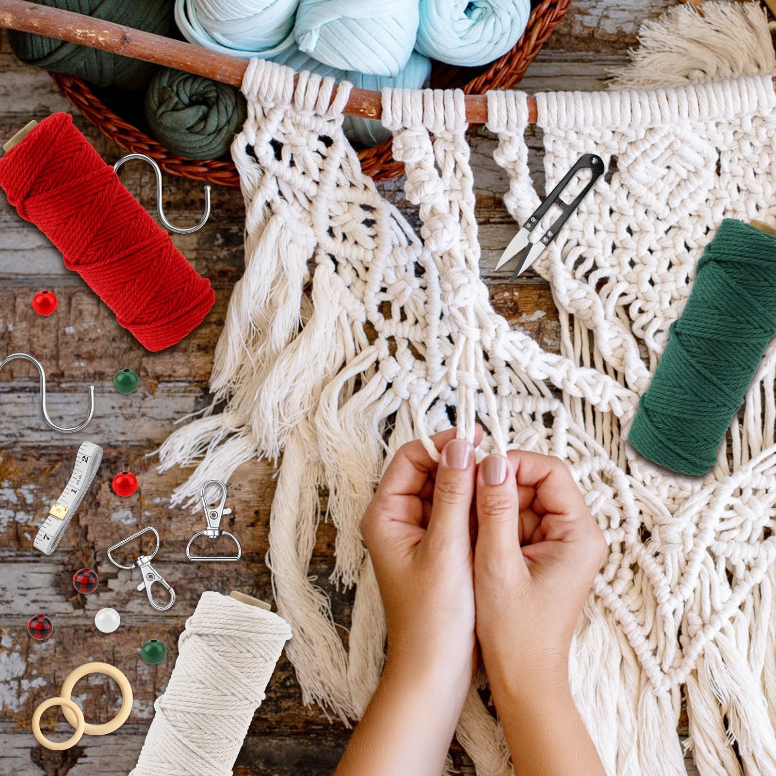 Kit Macramè 61 Pezzi Con Corda Di Cotone - Ideale Per Appendenti Piante E Progetti Fai Da Te - Foto 10