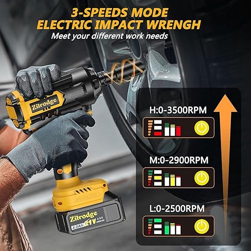 Miniatura 5 de Llave de impacto inalámbrica de 12 pulgada, 900 pies-libras, 1200 N.m, destornillador de impacto sin escobillas, pistola de impacto de alto par de