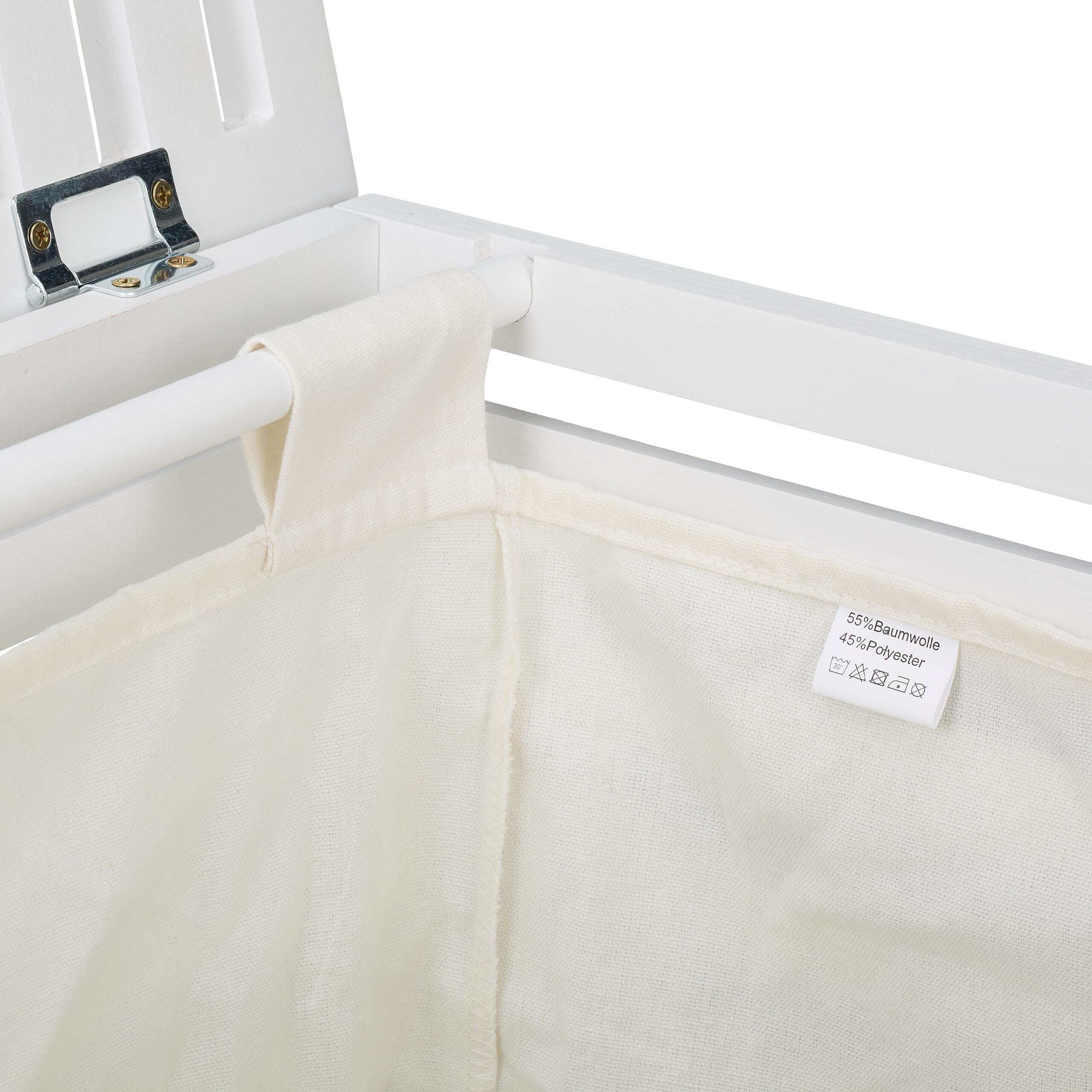 Relaxdays Cesto Ropa Sucia, Saco Interior Extraíble, 63 L, 65,5x45x45 cm, Arcón Colada con Tapa, Madera Nogal, Blanco