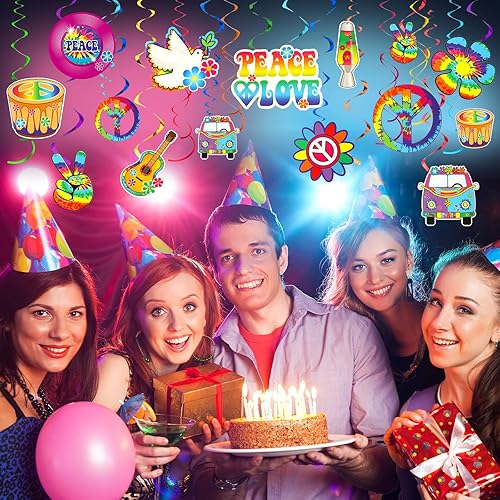 Miniatura 7 de Decoraciones de espirales de papel de aluminio para fiestas temáticas hippie de los años 60, decoración de techo para decoración de techo con