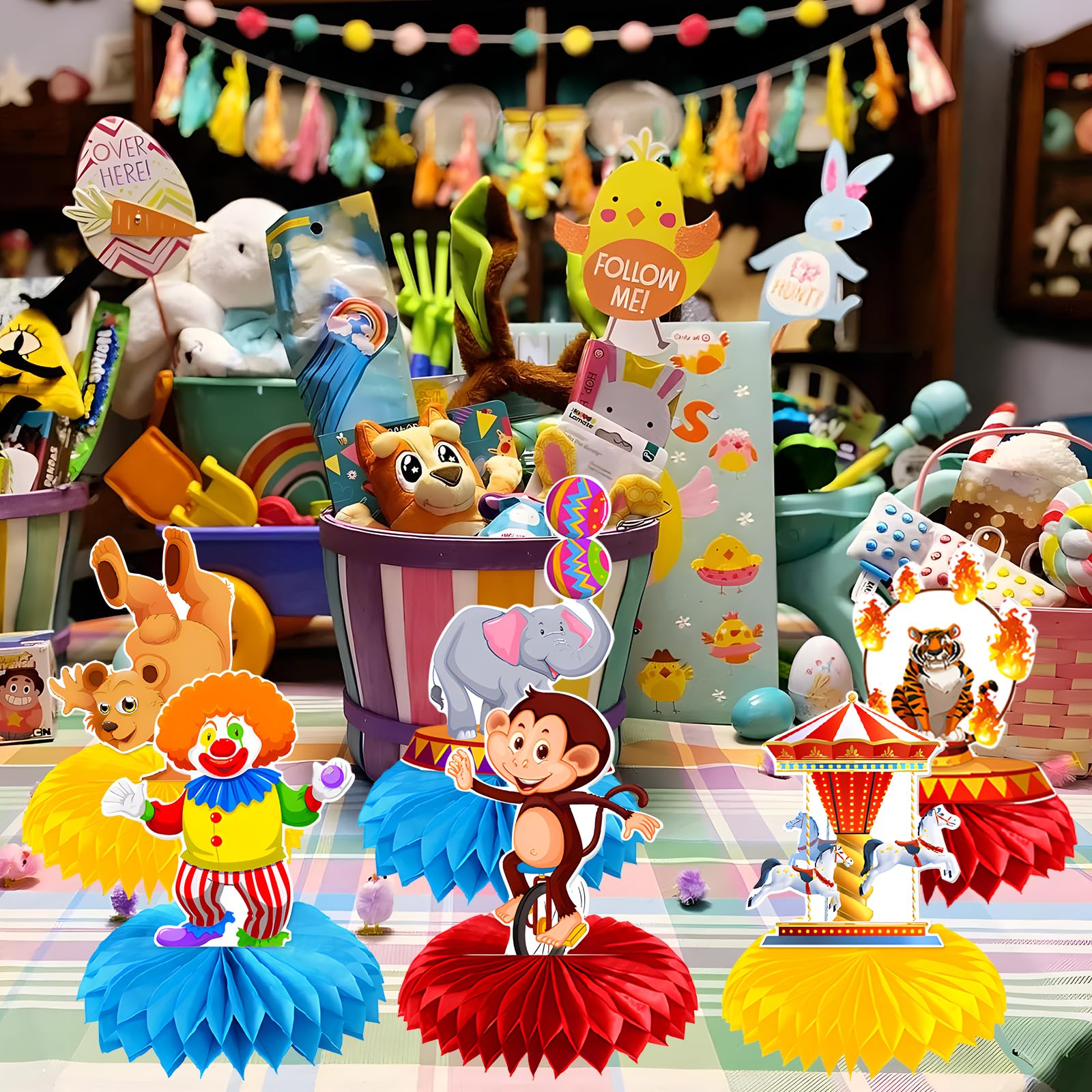 BOFUNX 9pcs Centrotavola A Nido D'Ape Tema Circo - Decorazione Cartone Per Feste E Carnevale - Foto 14