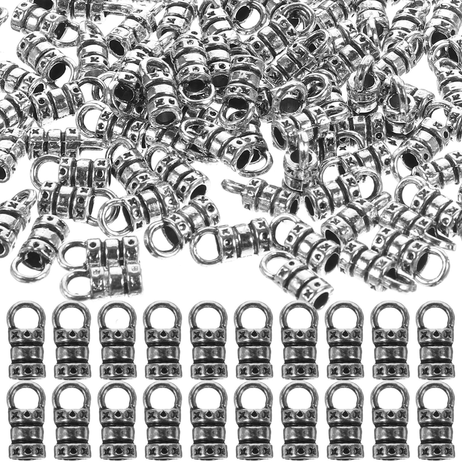 HEALLILY 100pcs Metal Ends Cord Caps Fasteners Clasp Leather Cord Finding Kit for Jewelry Tassel Bracelet Making 2mm Holes