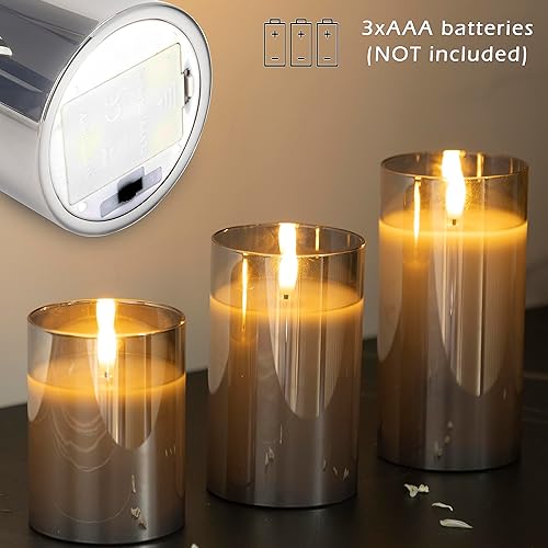 Miniatura 3 de LUSHABOR - Velas sin llama con control remoto, paquete de 3 velas de vidrio a pilas con temporizador, velas LED de vidrio de cera real parpadeantes