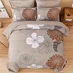 Yiran Taupe Ensemble de confort brun taille Reine,7 Pièces Lit dans un sac Floral Comforter,Logiciel de lit en microfibre pour toutes les saisons,90"×90"
