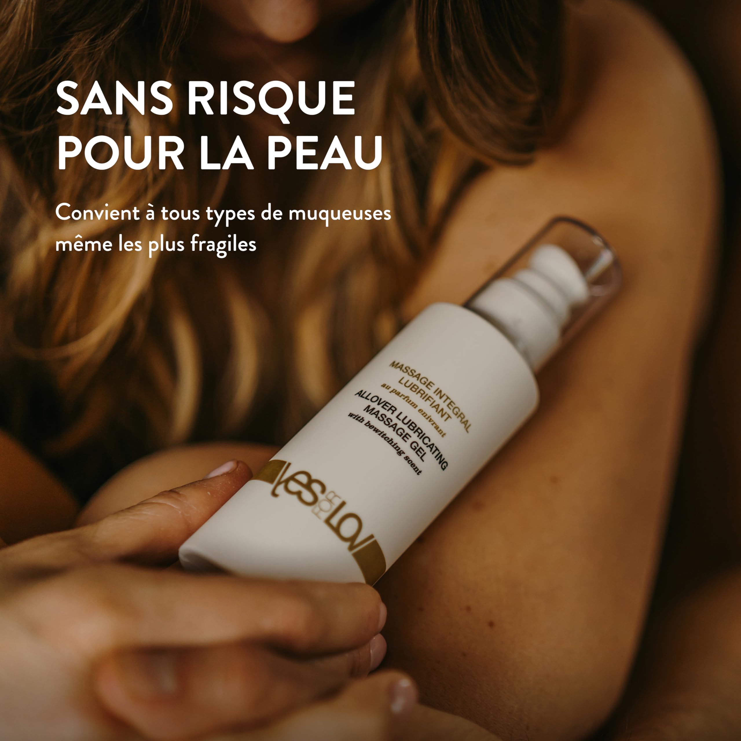 YESforLOV Gel Massage Lubrifiant Intime 2-en-1 - Parfumé au Monoï - Texture Douce Non Collante, Huile Massage Intégral Pour le Corps et Zones Intimes -100ml