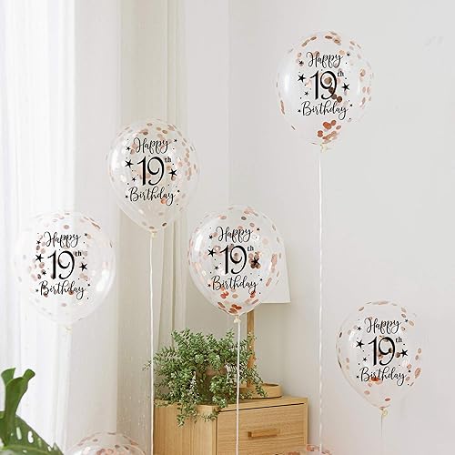 Miniatura 2 de Globos de látex de confeti de oro rosa con el número 19, decoración de globos para fiesta de cumpleaños de 19 años con confeti, 12 pulgadas, paquete