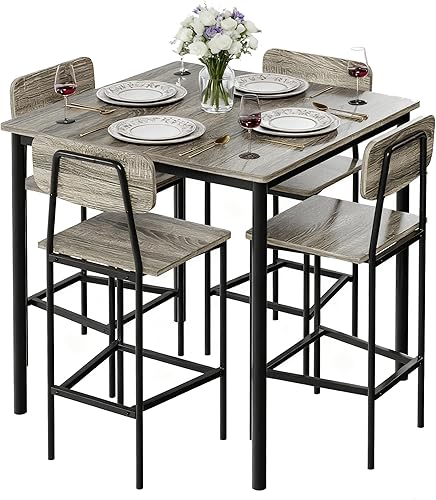 Miniatura 9 de NUNU LAB Mesa de cocina y sillas de 4, juego de mesa de comedor para 4 personas con ahorro de espacio, juego de comedor industrial resistente que