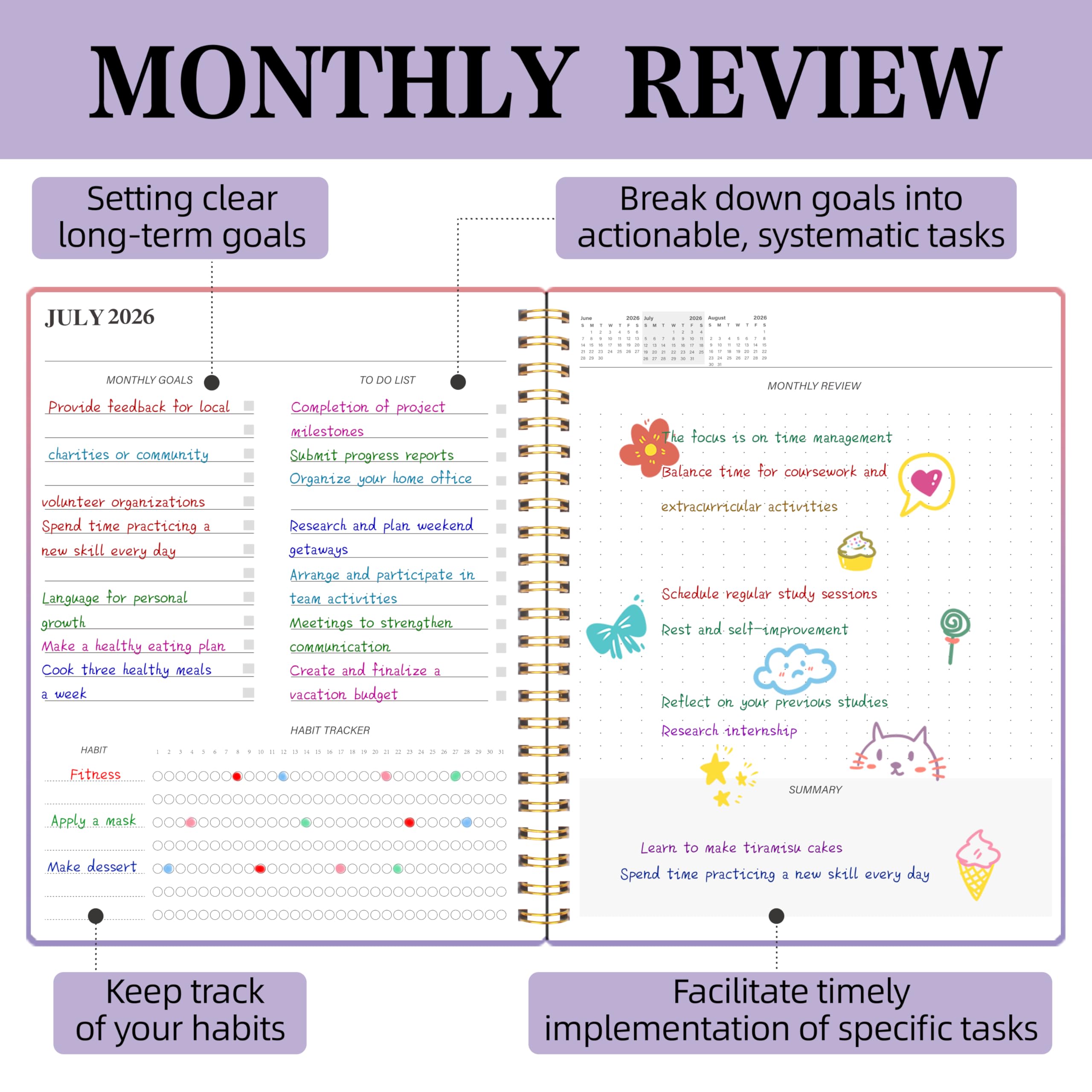 KMQOY Monthly Planner 2026, Monthly Calender Covering Jan 2026, Jun 2027, 18 Months Planner with Habit Tracker, 7.2" x 9.5" - Image 4