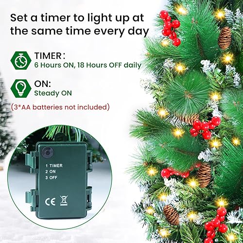 Miniatura 3 de Guirnalda de Navidad con luces, 50 luces LED, guirnalda preiluminada de 9 pies, funciona con pilas, decoración de Navidad para interiores y