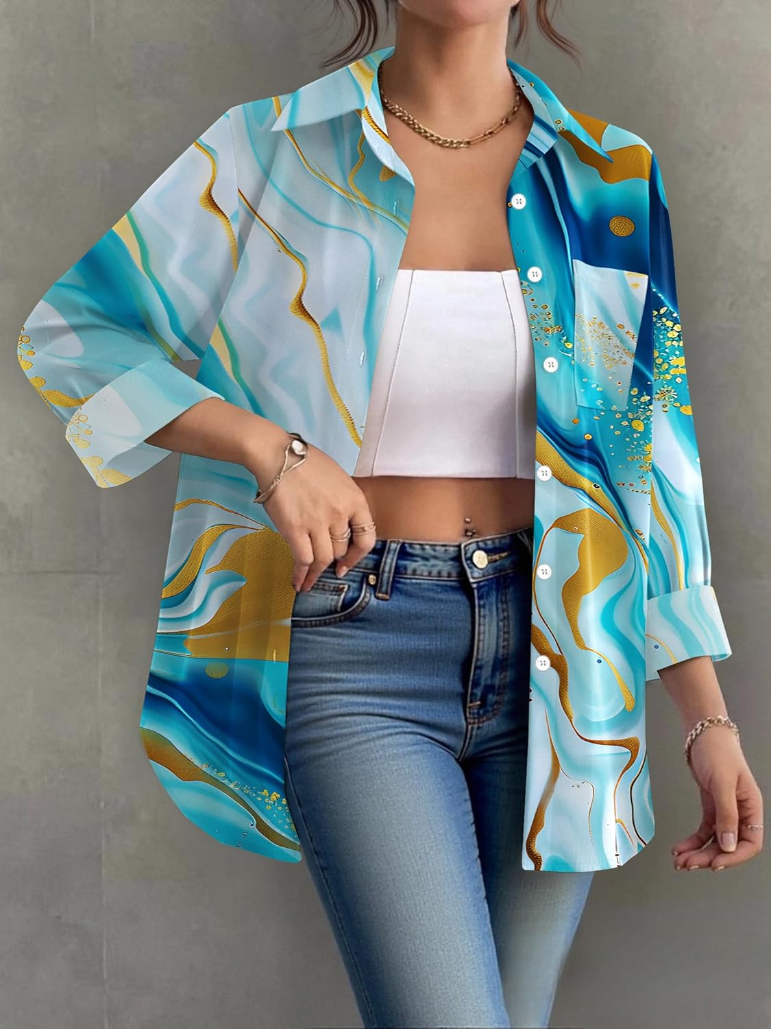 Zeagoo Womens Button Down Shirt Long Sleeve Blouse Business Work Tops Dressy Casual Floral Printed Outfits with Pocket - Image 3