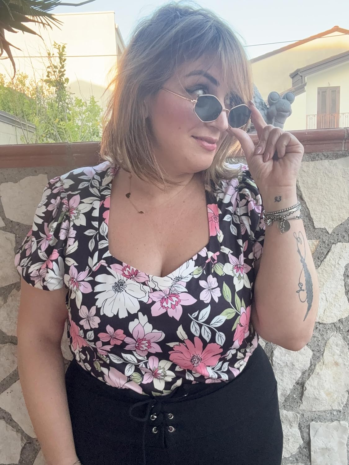 FOREYOND Women's Plus Size Summer Tops Puff Short Sleeve Blouses Square Neck Dressy Tunics Loose Casual T Shirts - Image 2