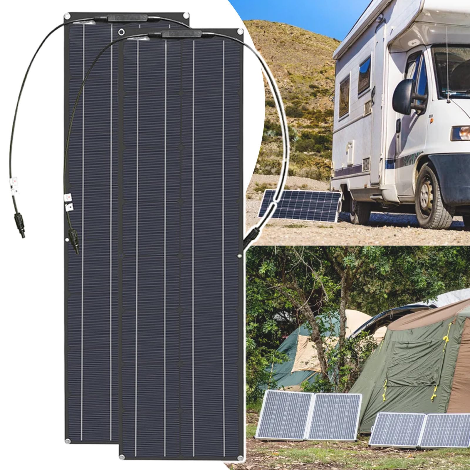 Pannelli Solari con Pendenza del Tetto da 200 W, Kit Pannelli Solari RV da 2 Pezzi, Pannelli Fotovoltaici Monocristallini Flessibili, Potenza Totale: 400W,Black