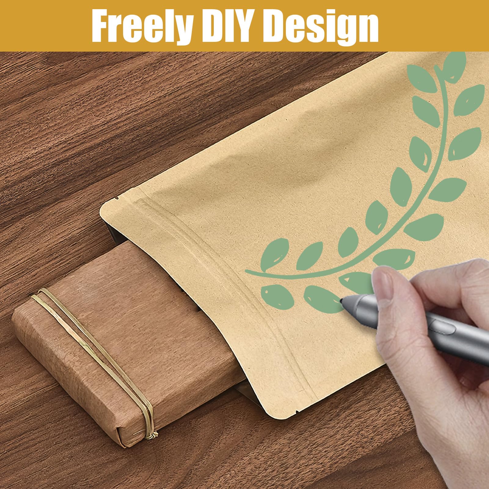 50PCS Sachet Kraft Alimentaire 14x9cm, Pochette Kraft Noel Emballage Alimentaire Avec Fermeture Éclair Et Doublure En Feuille D’aluminium Pochettes Refermables Pour Noix Grains De Café Feuilles