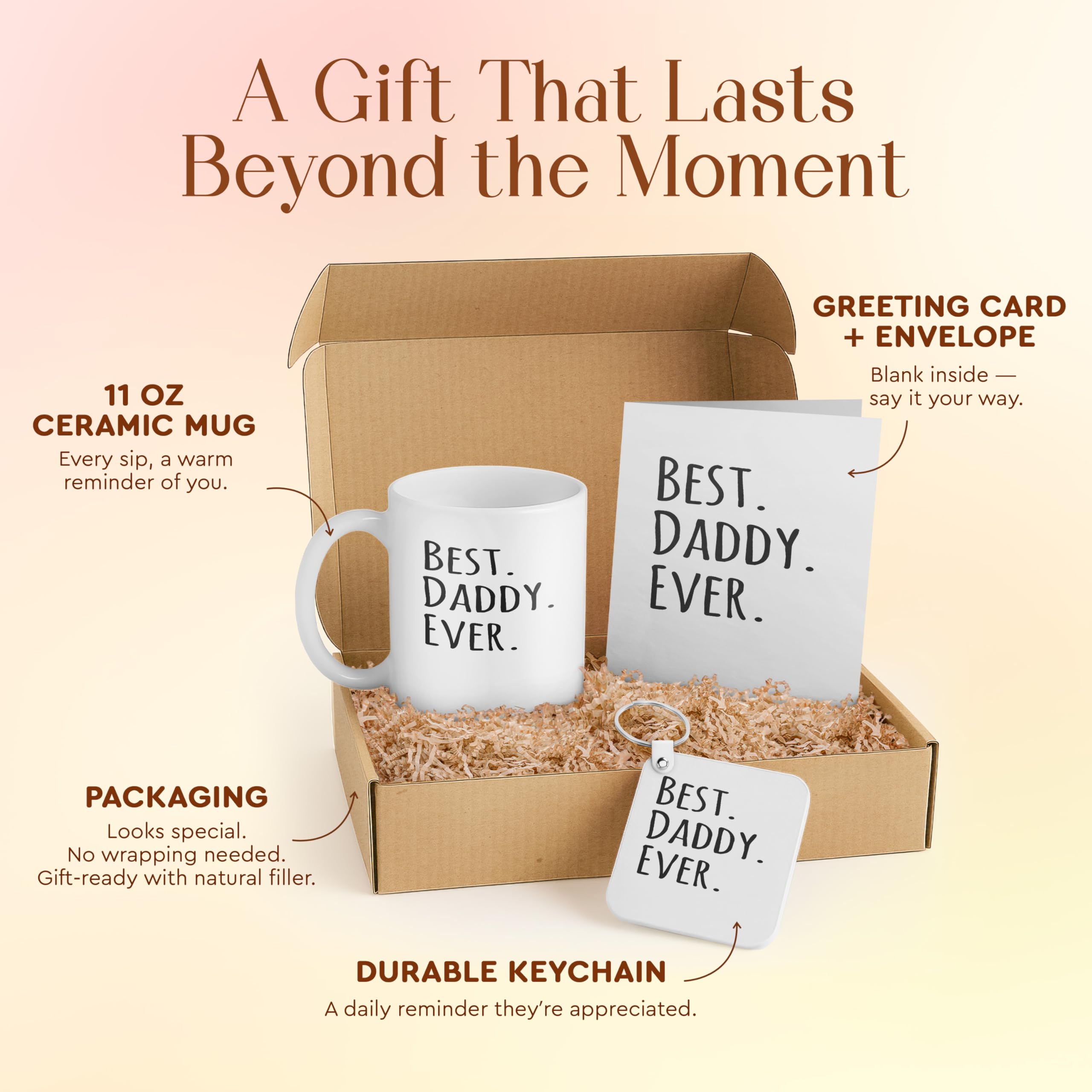 3dRose Gift for Dad – Coffee Mug Gift Set with Greeting Card & Keychain – Best Daddy Ever – Father's Day – 11oz