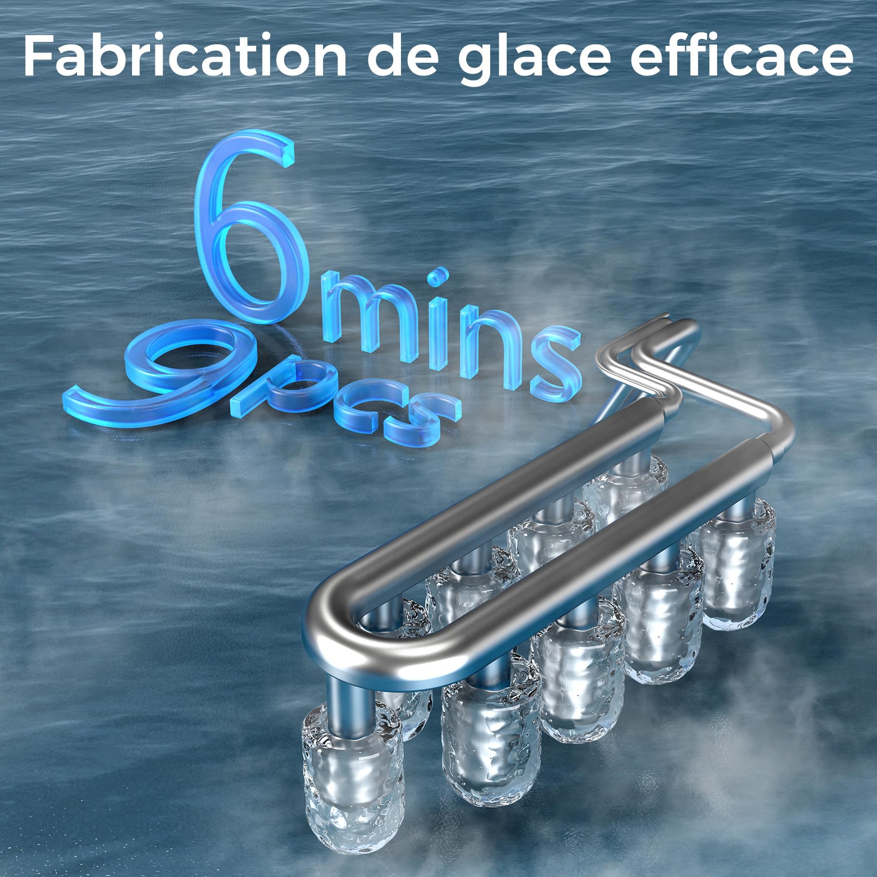 QEXREED Machine à Glaçons, 12 kg/24 h, 9 Glaçons en 6 Minutes, Machine a Glacons Autonettoyante avec Cuillère à Glaçons et Panier, 2 Tailles de Glaçons pour la Cuisine à Domicile Bureau Bar Party
