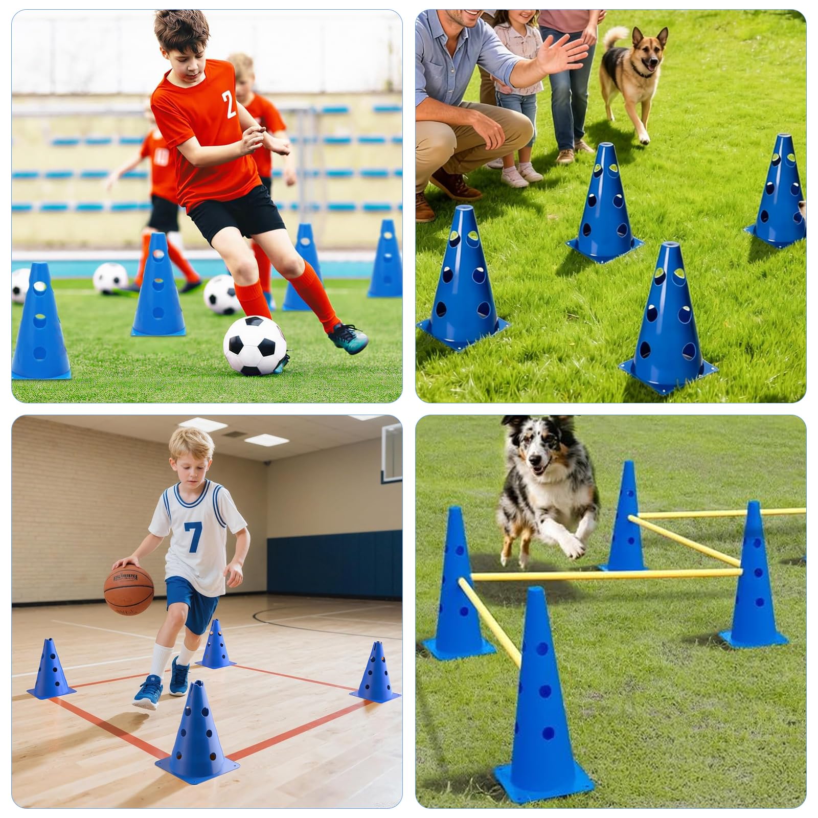 Set Ostacoli Steccati 10 Coni + 5 Aste – Agility Hurdles Regolabili in Altezza per Sport Canino e Allenamento Calcio – Set Multiuso per Cani, Bambini e Cavalli – Altezza 23 cm, Lunghezza 80 cm