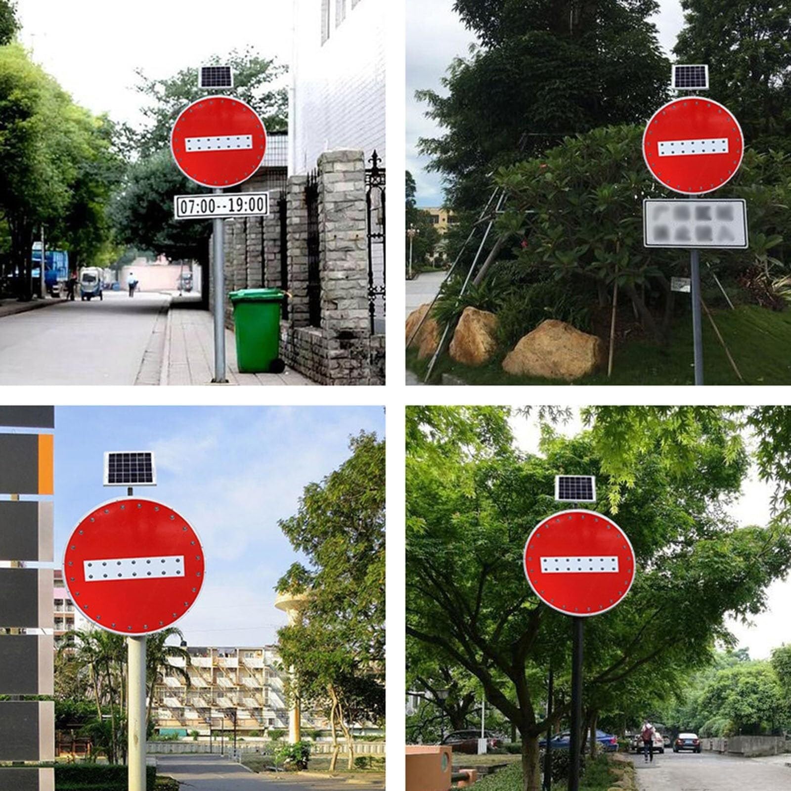 Señales de tráfico solares de prohibición de Paso, LED Intermitentes, Reflectantes, señal de Advertencia de tráfico en la Calle, Marco Redondo de aleación de Aluminio(60cm/23.6in)