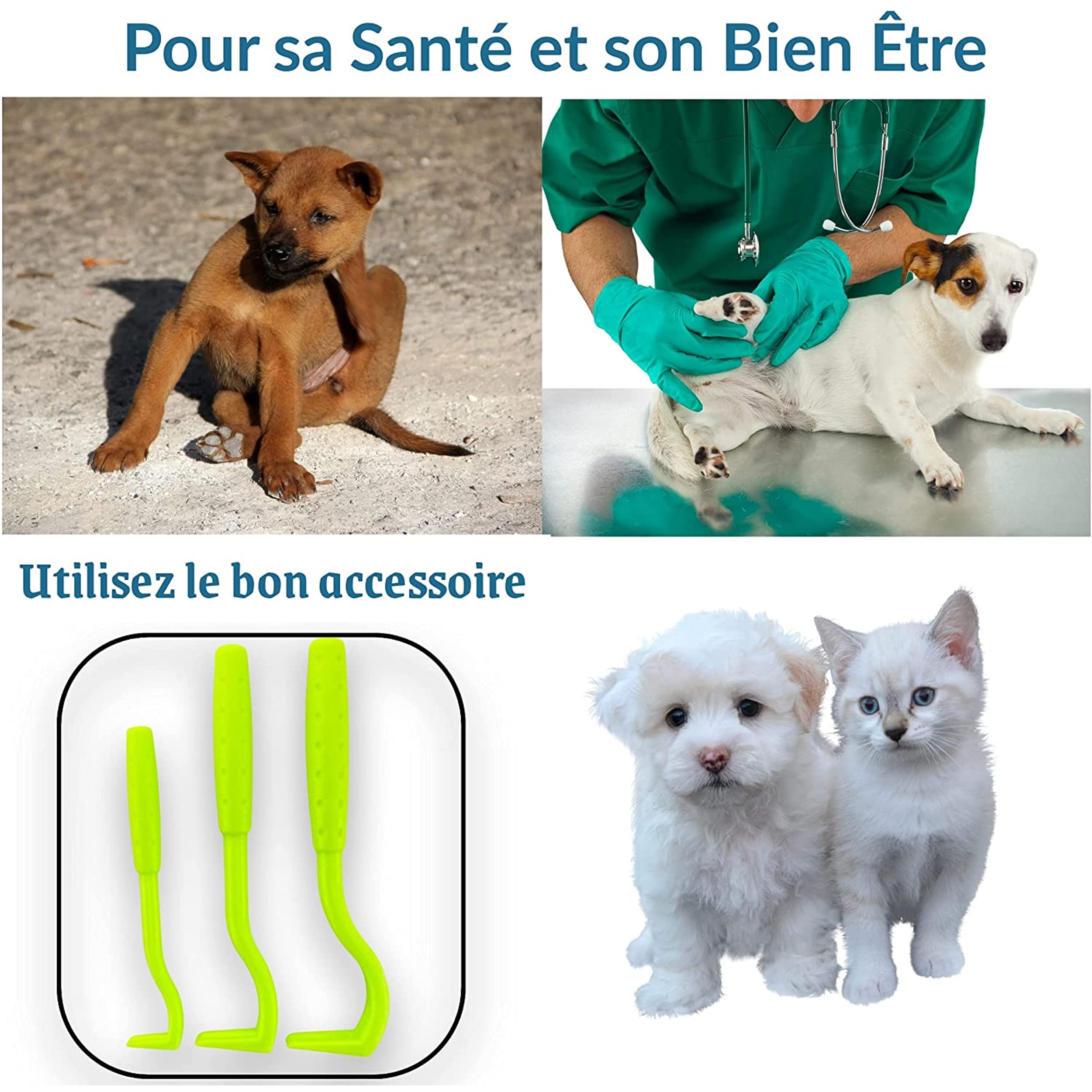 Tire Tique,produit anti tique, Accessoire Antiparasitaire BONUS OFFERT, Retire/Enlève/Attrape parasites, Lot de 3 pinces pour Chat Chien Humain