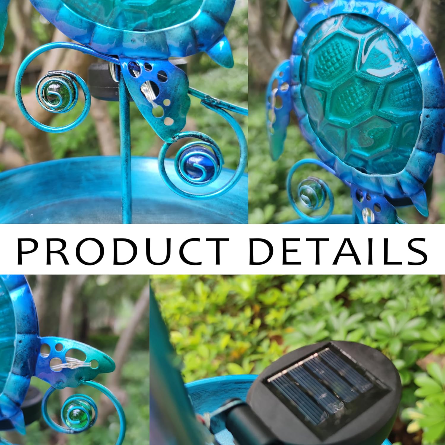 JOYBee Sea Turtle Solar Wild Bird Feeder for Outdoors Hanging, Metal & Glass Ocean Theme Outdoor Cardinals Feeders, Gifts for Bird Lovers and Solar Garden Decoration