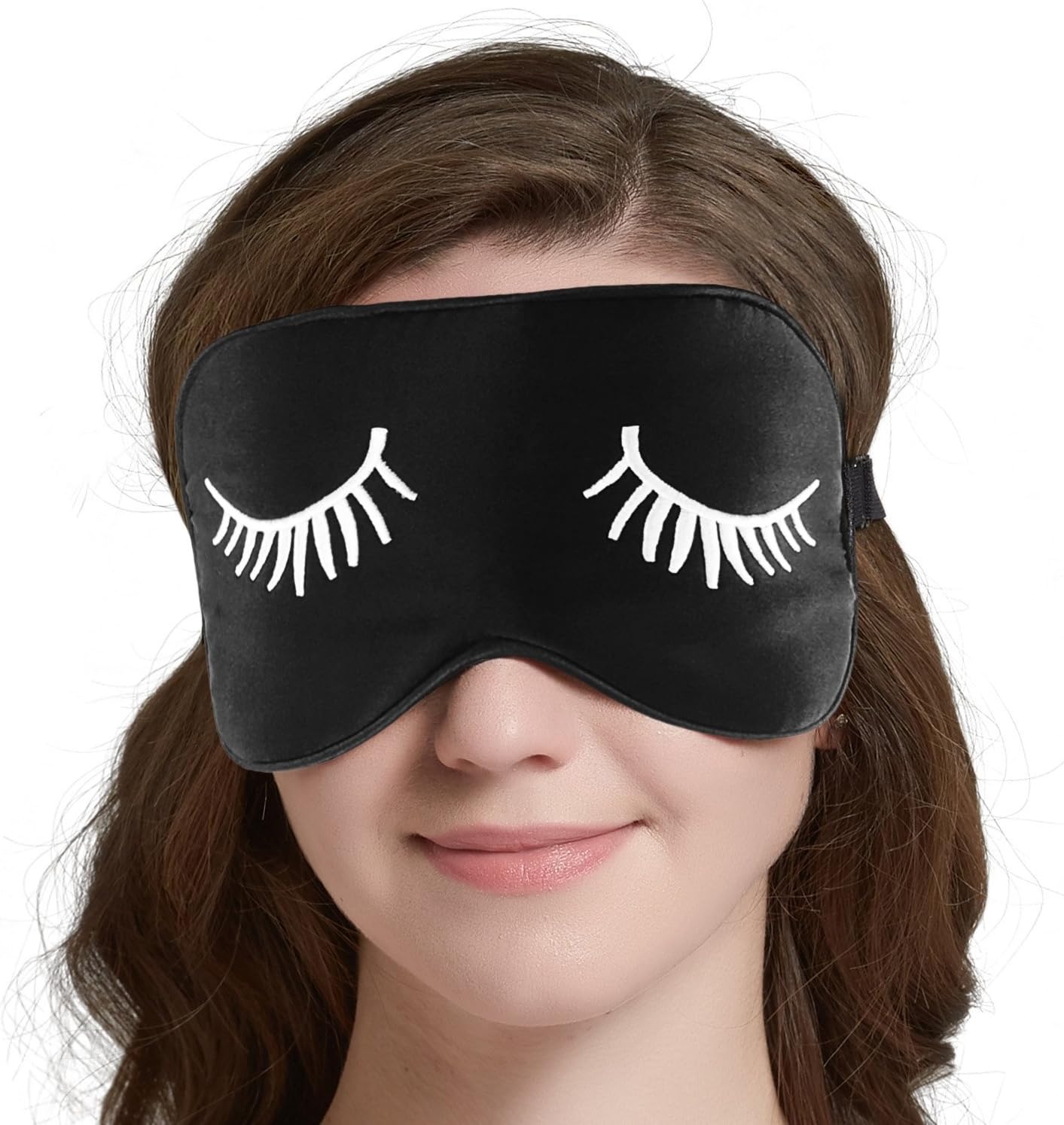 Yeuss Mask with Eyelashes,Extra Large 100% Light Block Natural Silk Sleeping Mask,Lightweight and Soft Eye Mask for Night,Nap,Travel,Flight,Adjustable Strap for Men,Women or Kids(Black)