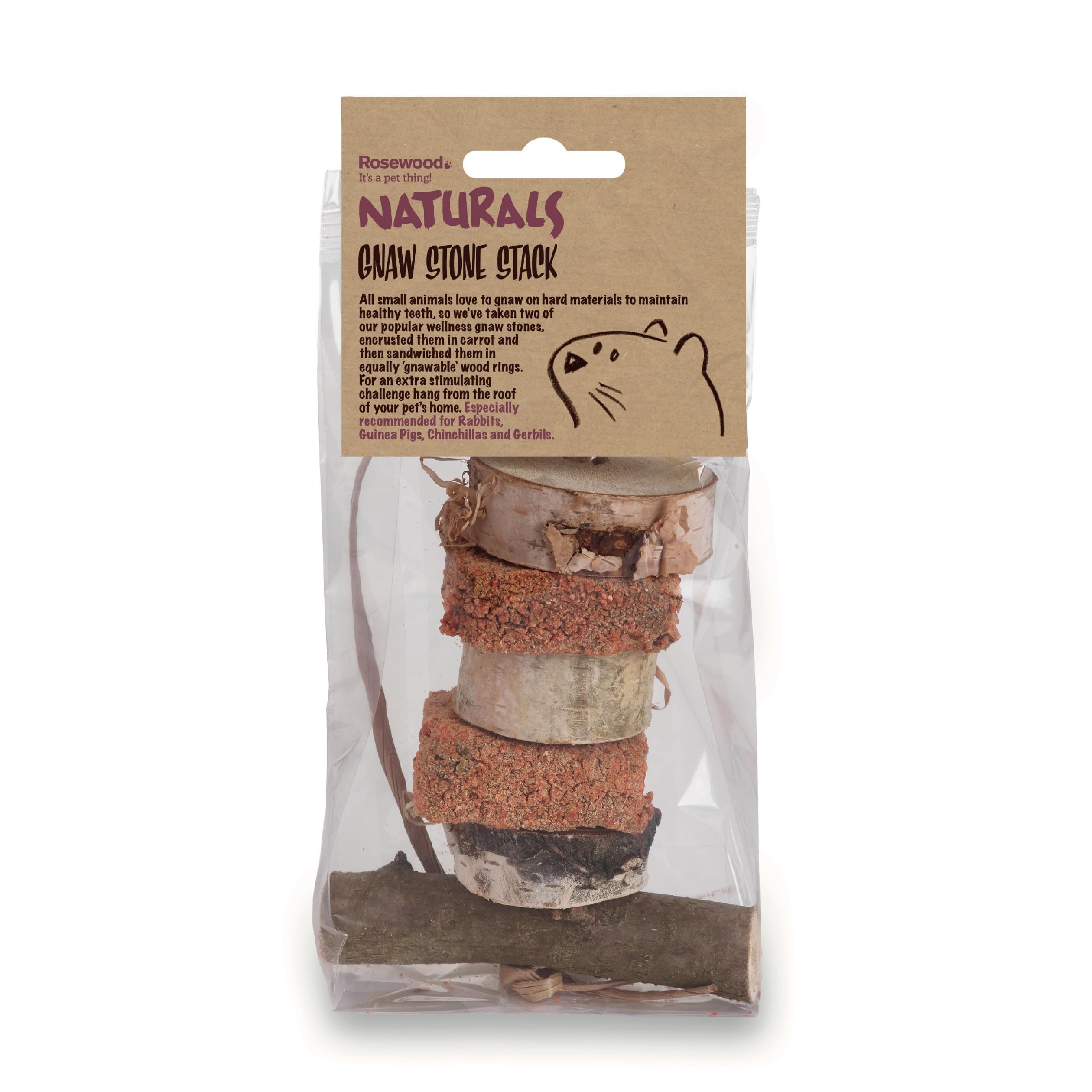 Rosewood Naturals Gnaw Stone Stack - Wood & Carrot - Small Animal Treat