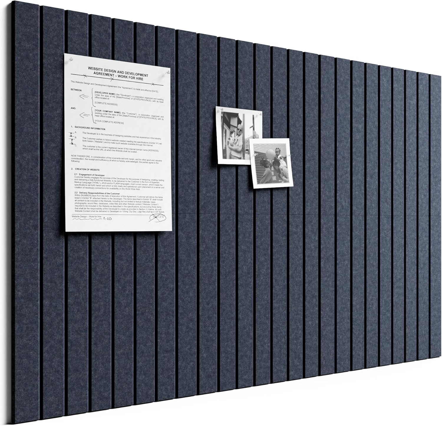Bumusty Large Cork Board Alternative-36 x 24" Felt Bulletin Board Tiles, with 30 Pushpins, 40 Adhesive Tabs, Fine-Stripe 6-Pack, Cork Boards for Office Push Pin Board Felt Board-Sage