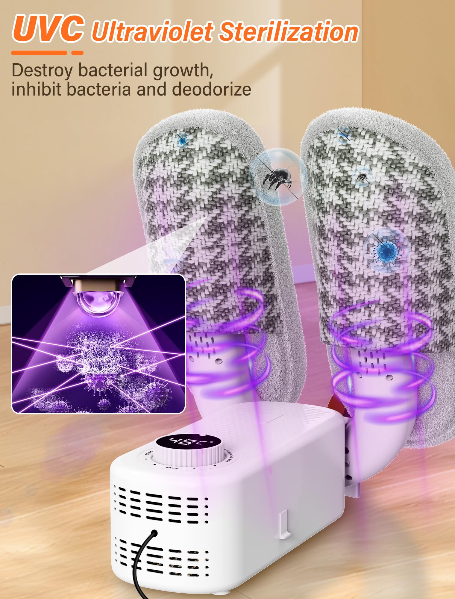 Sèche Chaussures, Chauffe-Bottes, Seche Chaussure Electrique Support réglable à 90°,avec 0-120mins Minuterie, Fonction UV,pour Chaussures, Gants, Chapeaux, Chaussettes