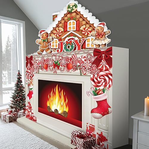 Chimenea de cartón para Navidad, accesorio de chimenea de cartón grande 3D, centro de mesa falso con chimenea sintética para decoración de fondo de