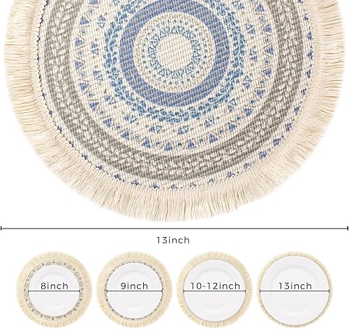 Miniatura 2 de RIOOP Juego de 4 manteles individuales redondos trenzados, lavables, resistentes al calor, antideslizantes, de algodón y poliéster, bohemios,