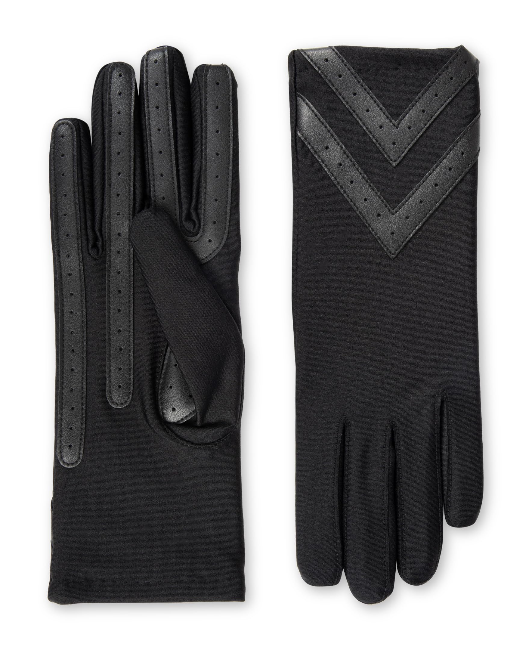 isotoner womens Spandex Touchscreen Cold Weather Gloves With Warm Fleece Lining and Chevron Details