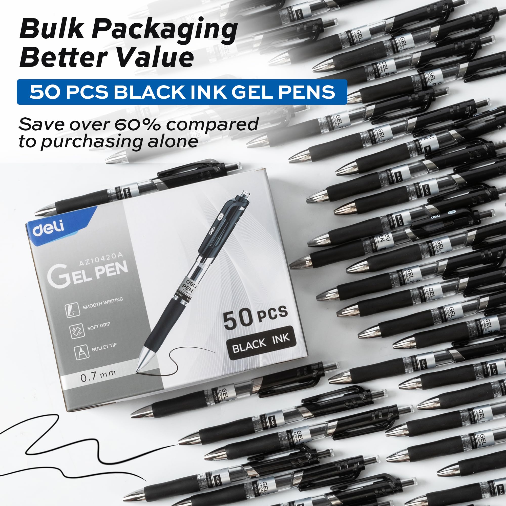 50 penne gel retrattili da 0,7 mm, inchiostro nero, punta fine, scrittura liscia, senza sbavature, per diari e appunti, forniture per casa, scuola e ufficio