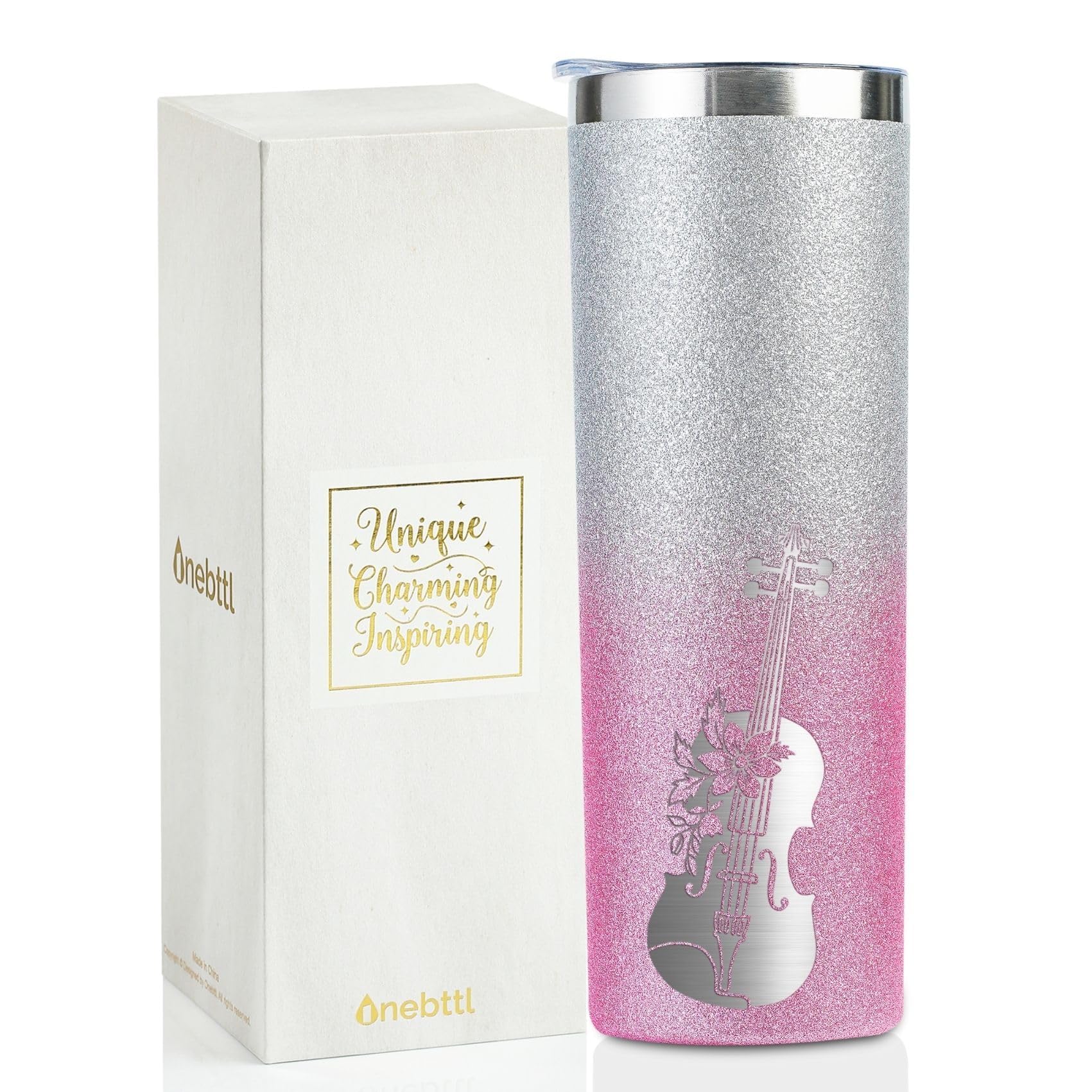 Onebttl Violin Gifts for Violinists & Women, 20oz Stainless Steel Violin Tumbler for All Ages, Double Wall Vacuum Insulated with Lid & Straw
