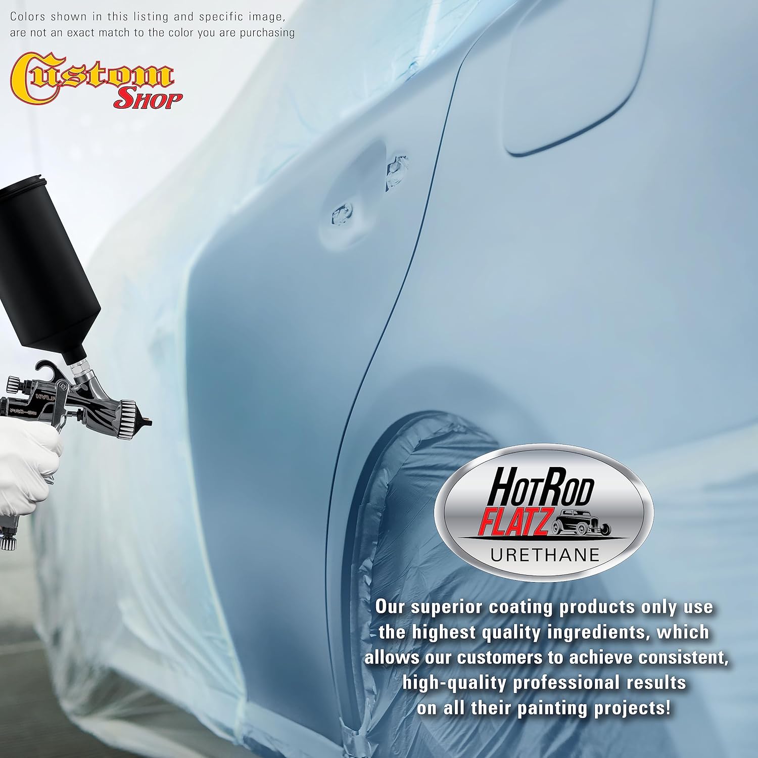 Custom Shop - Ice Blue Metallic - Hot Rod Flatz Flat Matte Satin Urethane Auto Paint - Complete Gallon Paint Kit - Professional Low Sheen Automotive, Car Truck Coating, 4:1 Mix Ratio