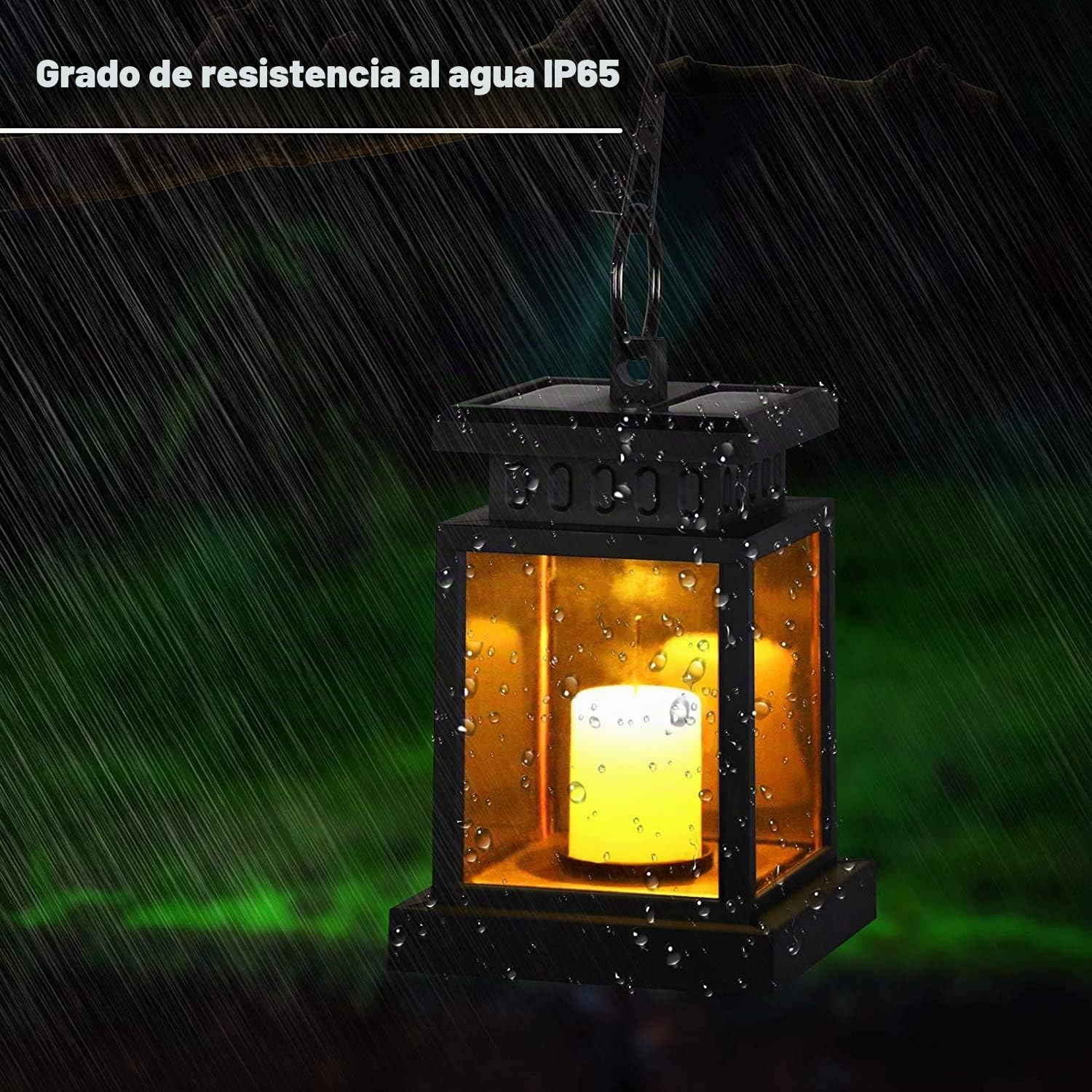 4 piezas de farol solar para exterior con vela LED, farol solar LED, lámparas solares para exterior colgantes con efecto parpadeo, farol LED solar con decoración de velas, lámparas para jardín