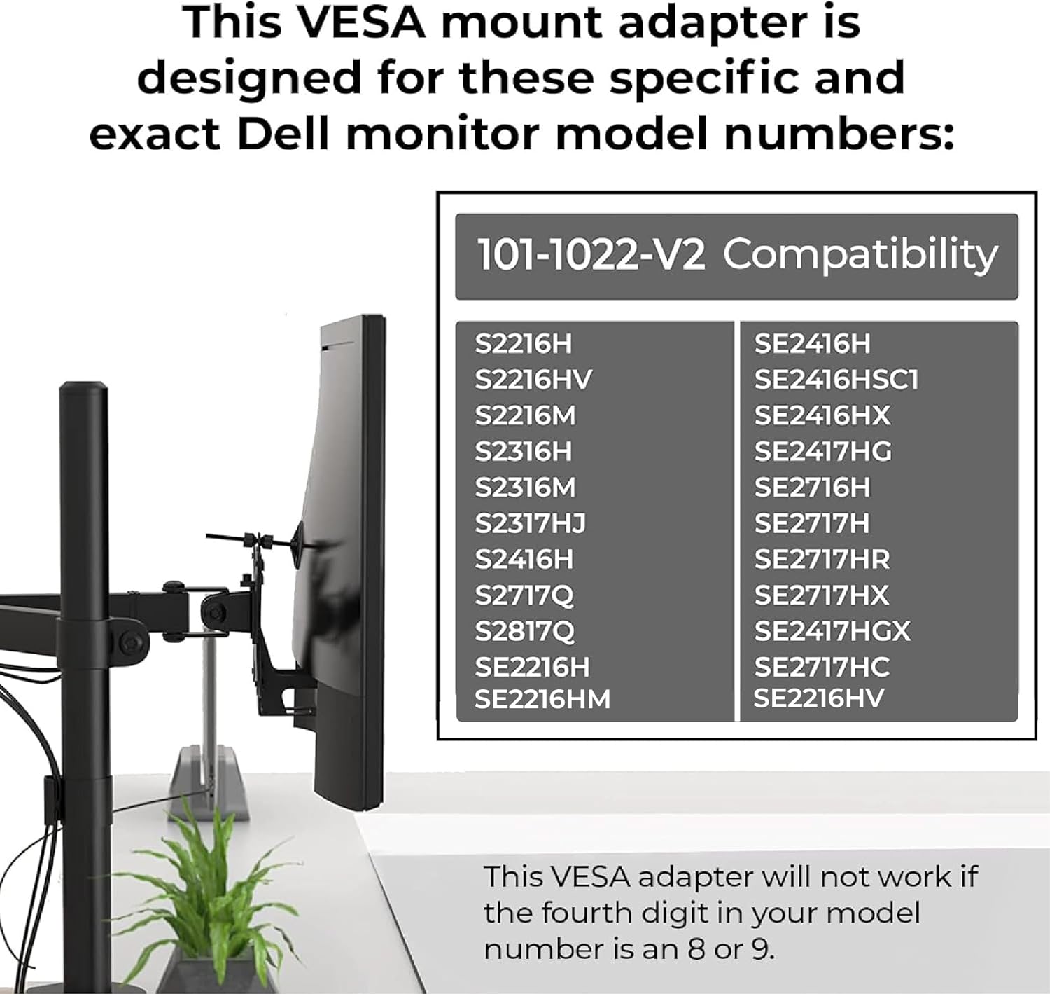 HumanCentric VESA Mount Adapter Compatible with Dell Monitors SE2416HX, SE2717HX, SE2717HR, SE2717H, S2216M, S2216H, SE2716H, SE2216H, SE2417HG SE2416H S2216H and More, 75x75 and 100x100mm Patterns
