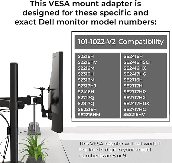 HumanCentric VESA Mount Adapter for Dell Monitors, 75x75 & 100x100mm | Fits SE2416HX, SE2717HX, SE2717HR, SE2717H, S2216M, S2216H, SE2716H, SE2216H, SE2417HG, SE2416H & More