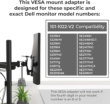 HumanCentric VESA Mount Adapter for Dell Monitors, 75x75 & 100x100mm | Fits SE2416HX, SE2717HX, SE2717HR, SE2717H, S2216M, S2216H, SE2716H, SE2216H, SE2417HG, SE2416H & More