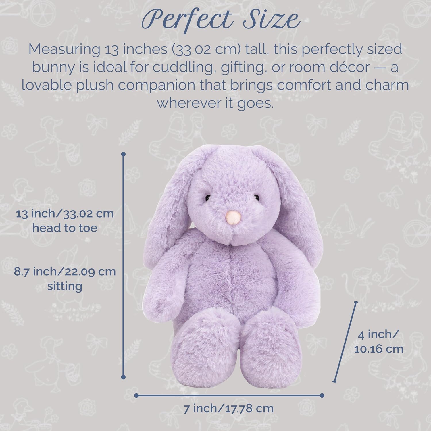 MON AMI Heather Bunny 13-Inch Stuffed Animal for Girls | Lavender Rabbit Plush Toy | Cozy Playtime Companion | Nursery & Bedroom Décor | Plush Gift for All Ages