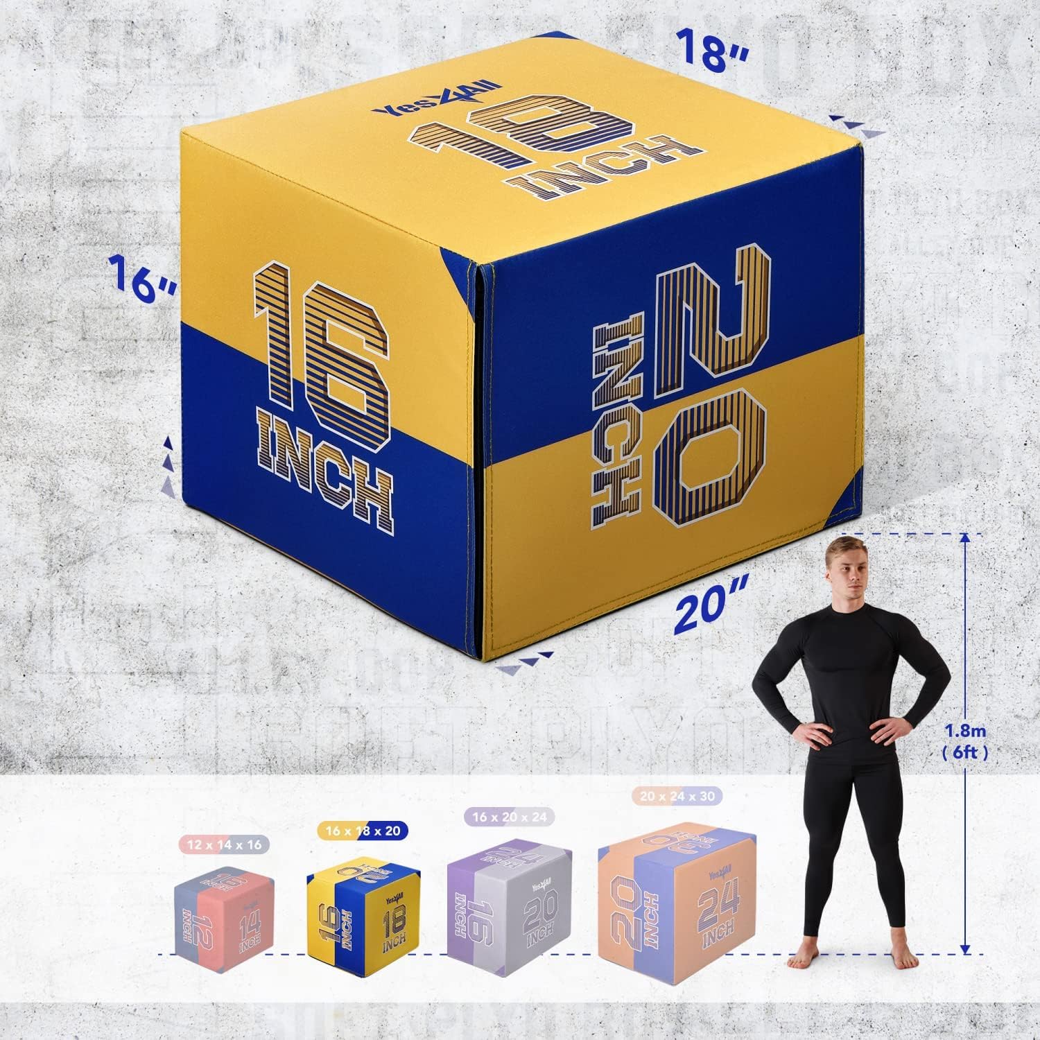 Yes4All Plyometrische boxplatform voor springtraining en conditionering, uniseks, 16 x 16 cm, groen, 30 x 61 x 20 inch, VK