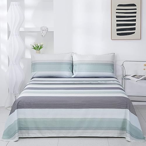 Miniatura 7 de 8HMOON Juego de sábanas tamaño Queen, 4 piezas de microfibra suave a rayas, sin arrugas, con sábana encimera, sábana bajera, fundas de almohada