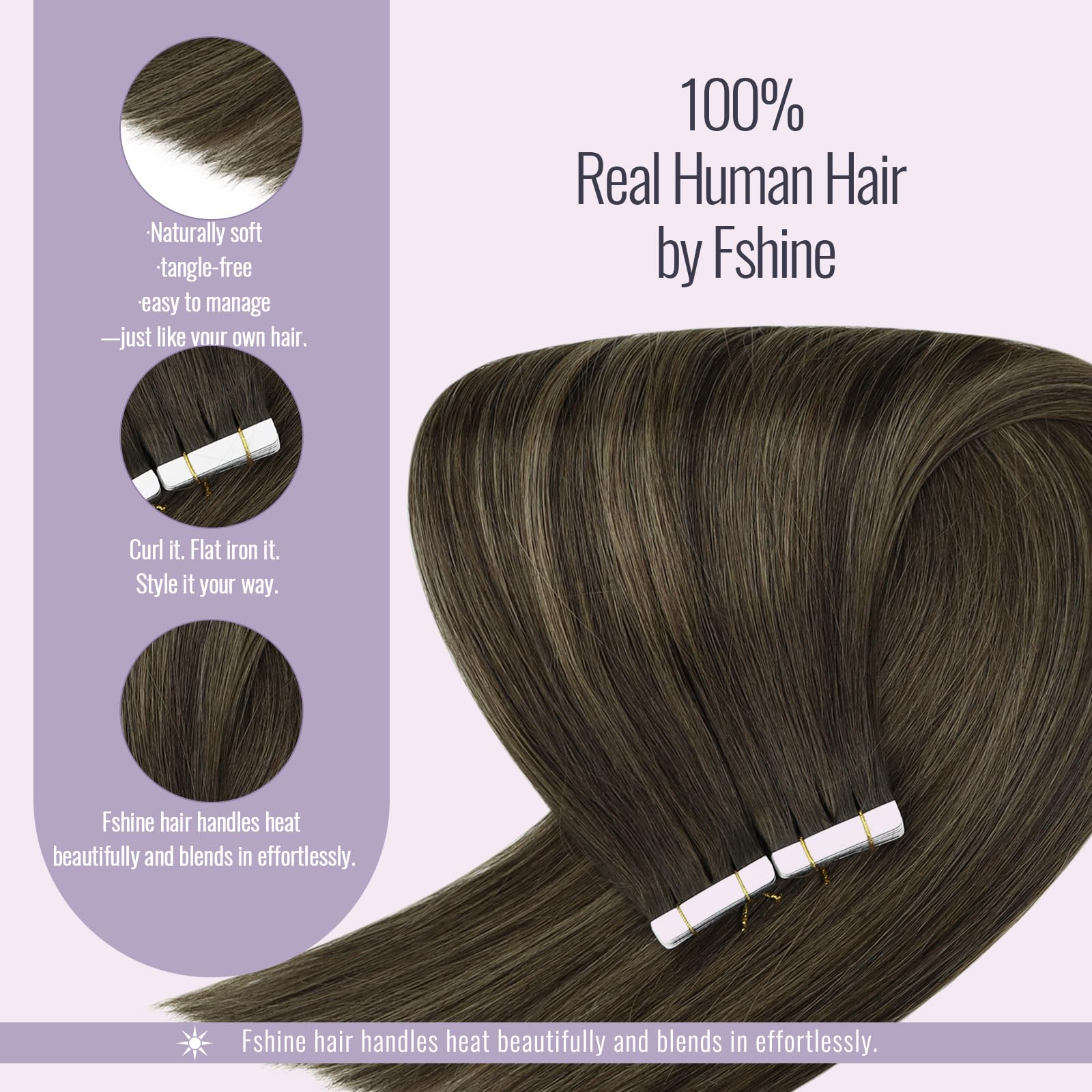 Fshine Extension Biadesive Capelli Veri 45 cm 20 pcs 50 g Invisibili Extension Capelli Veri Biadesivo Lisci Tape in Human Hair Balayage Da Marrone Scuro A Castano Extensions Umani Compleanno